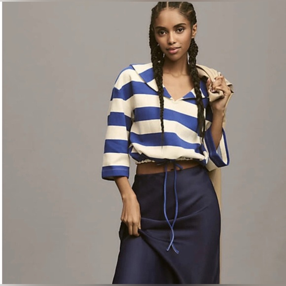 Anthropologie Maeve Polo Top collar Sundays in Brooklyn stripe XXS XS Small - Picture 3 of 6